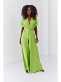 Elegant jumpsuit with wide legs and a tied top, lime 44610 - Online store - Boutique